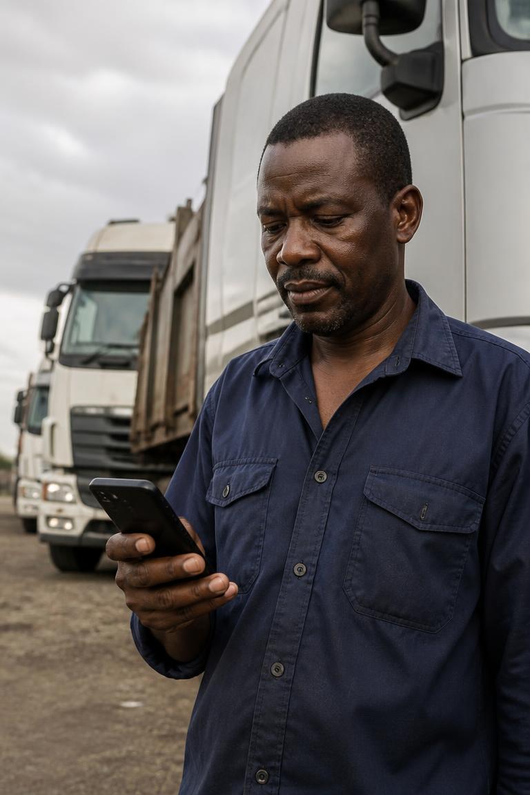 Verified African truck driver checking his AfriHire verification status